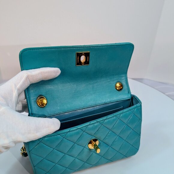Chanel Vintage Teal Mini Rectangular Flap Bag - Picture 8 of 16